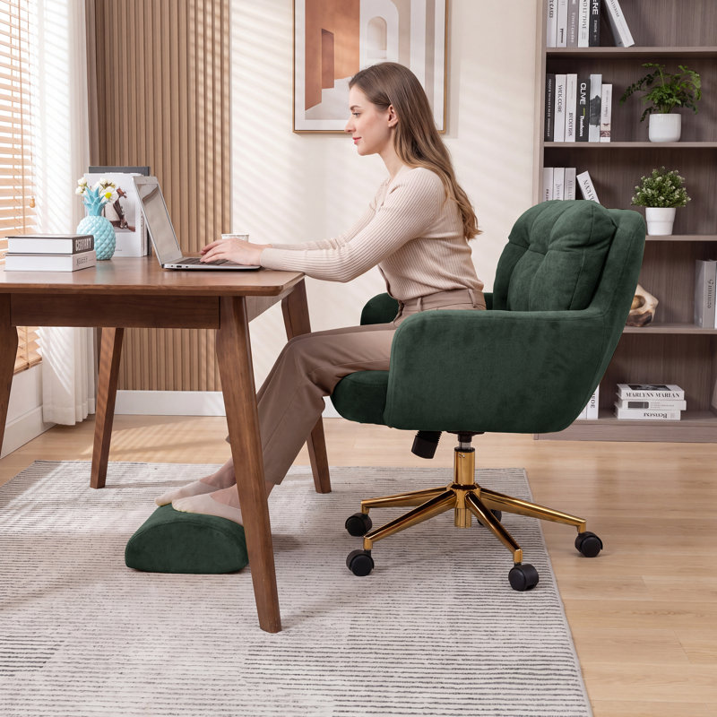 Fauteuil de bureau rembourré avec repose-pieds, Vert foncé