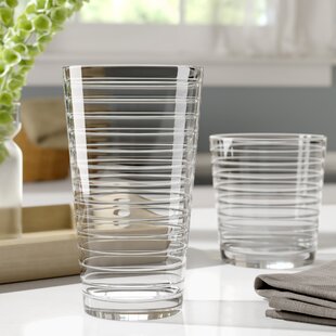 Vintage Textured Clear Striped Drinking Glasses Set of 24, (13 oz) Ribbed  Glassware Set with Flower Design | Cocktail Set, Juice Glass, Water Cups