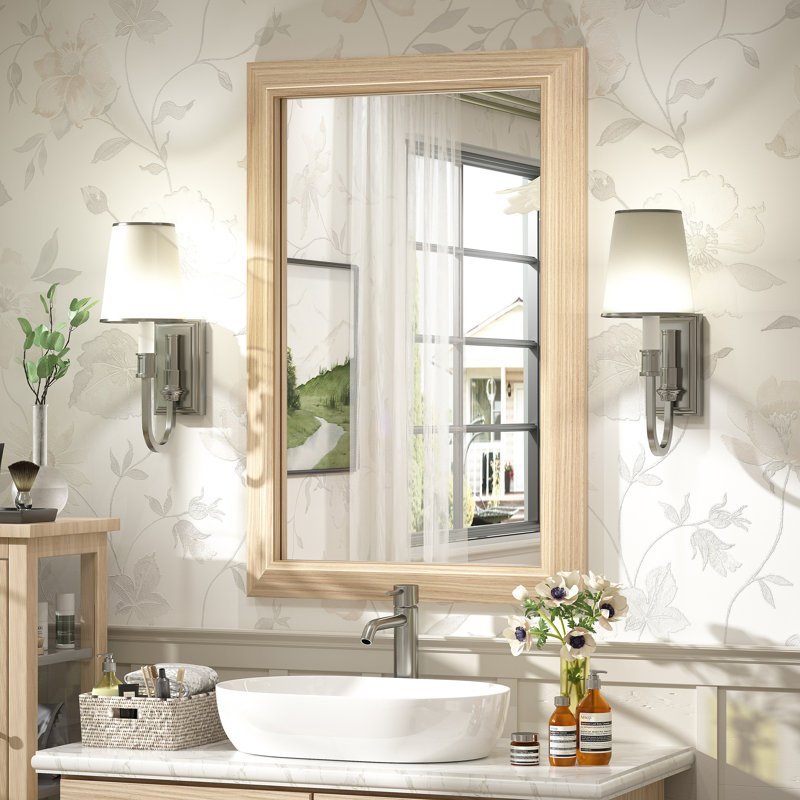 Miroir mural Amara, 36 po x 24 po, Bois jaune clair