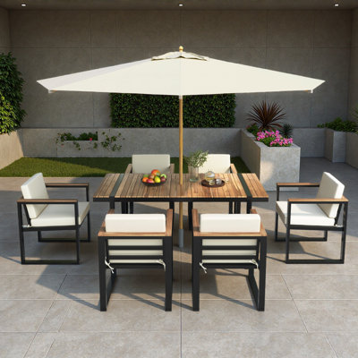 7 Pieces Outdoor Dining Set Patio Dining Table And Chair Set With And Removable Cushions For Patio
