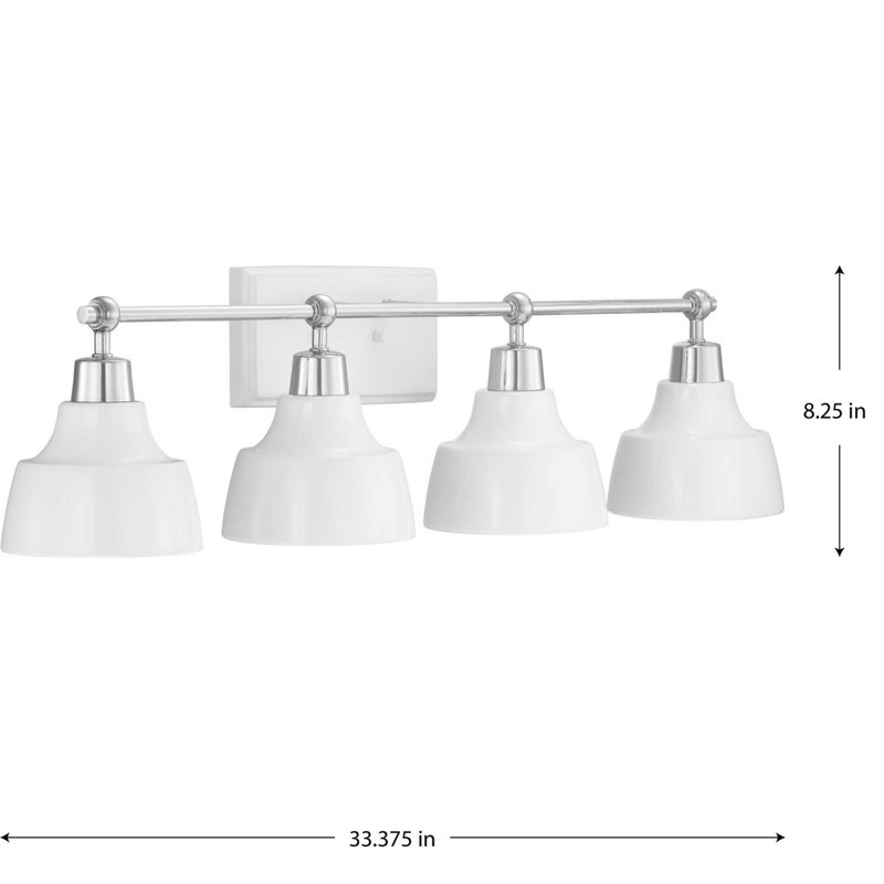 Bramlett Polished Chrome 4-Light Bath Vanity with White Shades