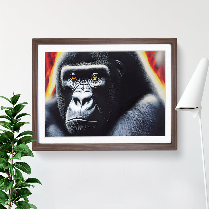 Unique Gorilla - Framed Print, 34cm H x 46cm W x 2cm D, Walnut