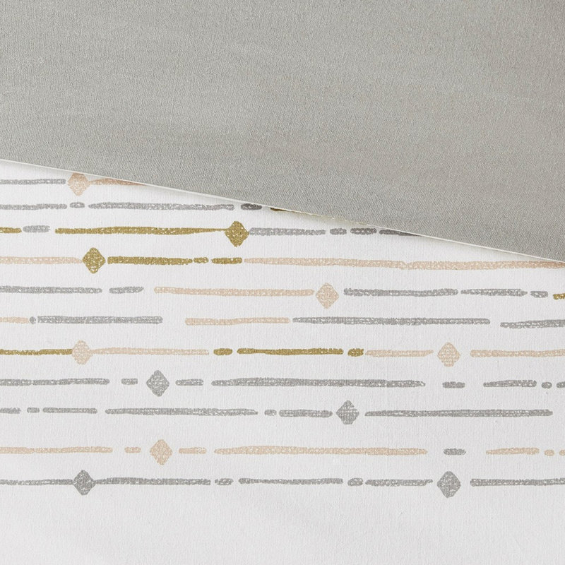 Édredon 100% coton imprimé très grand / très grand / gris, avec des pampilles classiques et rayées blanc / gris très grand, style moderne et élégant