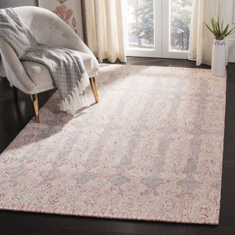 Samaniego Hand Tufted Viscose/Wool Rug in Light Pink/Ivory, Rectangle 6' x 9'