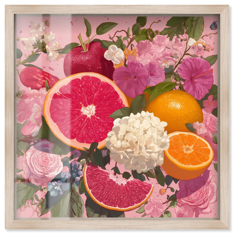 Blooming Flowers and Citrus, H 13 po x l 13 po, Cadre blond
