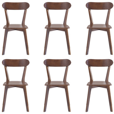 100% Solid Wood Aloysius Set Of 6, Wooden Kitchen Chairs, Open Back, Mid-century Modern Chairs For Farmhouse, Kitchen, Dining Room, Walnut