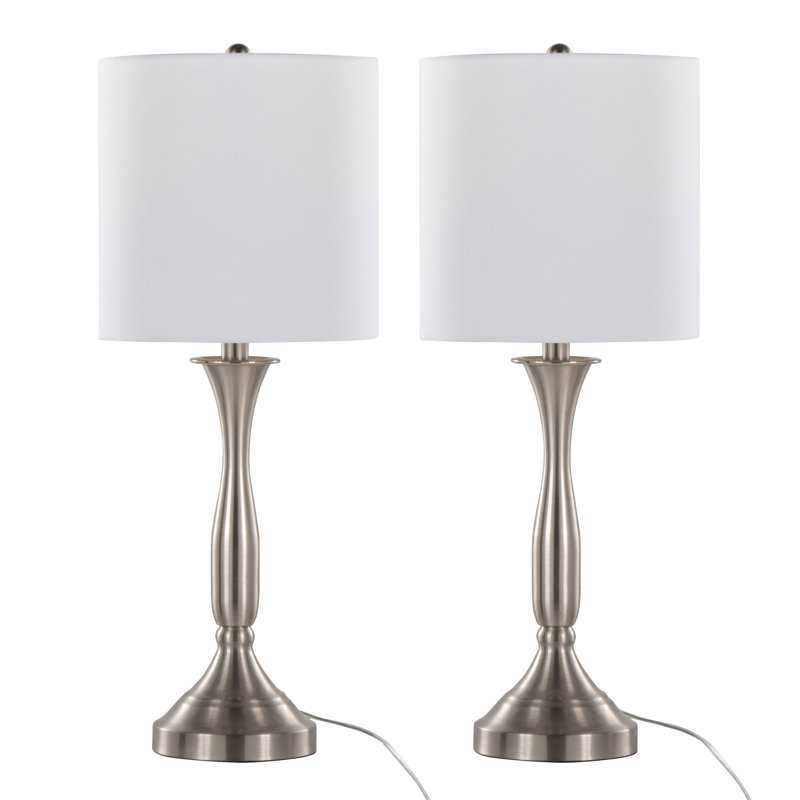 Verwood 25" Metal Table Lamps with USB Ports, Brushed Nickel , White