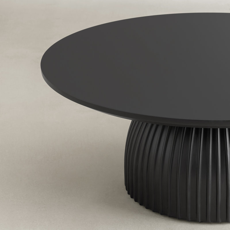 Table basse ronde cannelée noire et ensemble de tables de bout en bois massif de 22 pouces