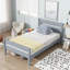 Twin Bed With Headboard And Footboard, Rubber Wood, Grey, Space-Saving Design For Modern Bedrooms