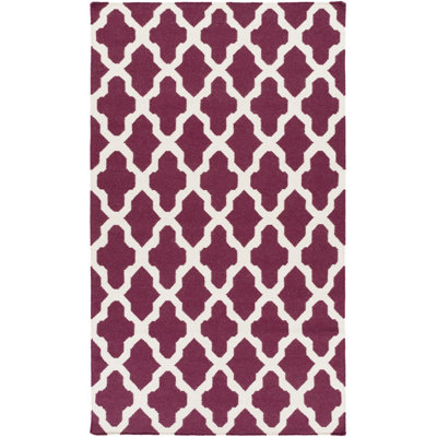 Tapis de zone mauve en laine à tissage plat fait main géométrique Bangor