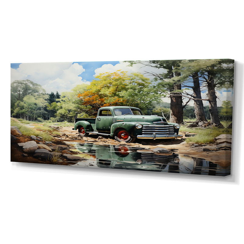 «Pickup Truck Tranquil Lakeside II», reproduction sur toile, Toile tendue, H 28 po x l 60 po x P 1,5 po