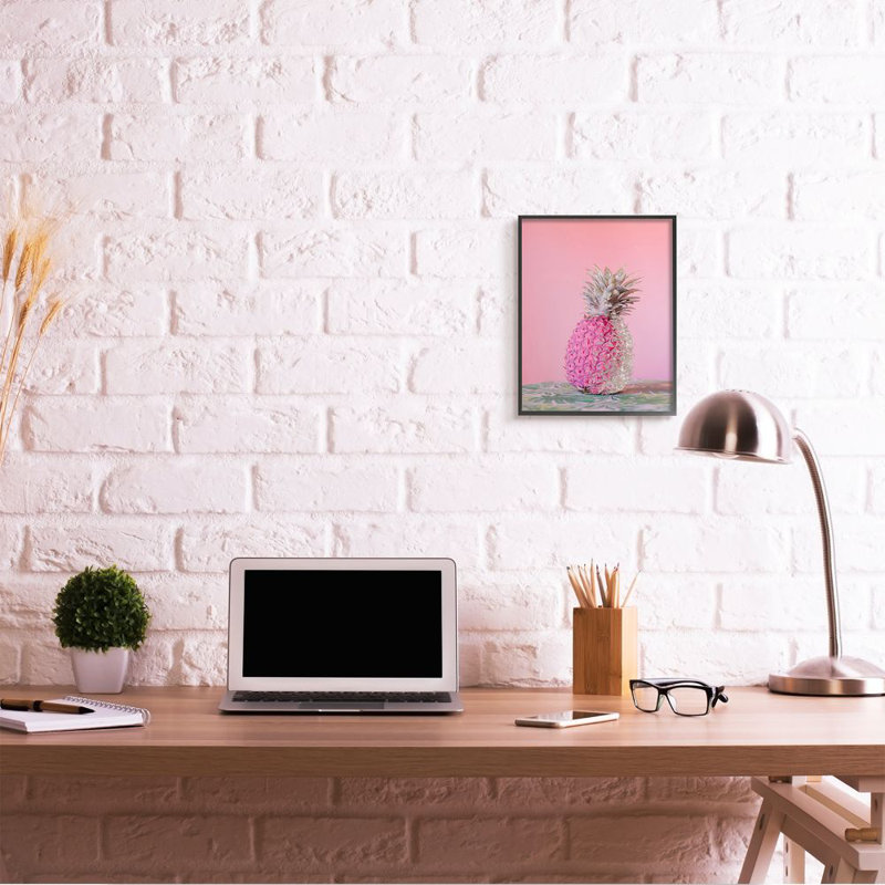 Impression d’art graphique sur toile de verdure rose glam Glitter, H 14 po x l 11 po x P 1,5 po, Giclée encadrée noir minuit