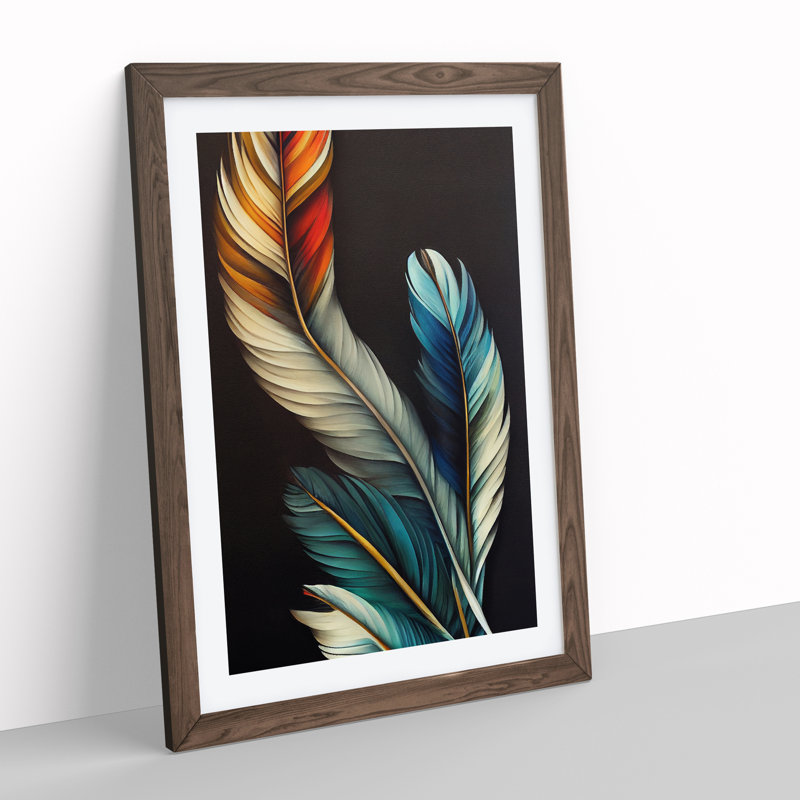 Pretty Feathers - Wall Art, 64cm H x 46cm W x 2cm D, White, Walnut Framed