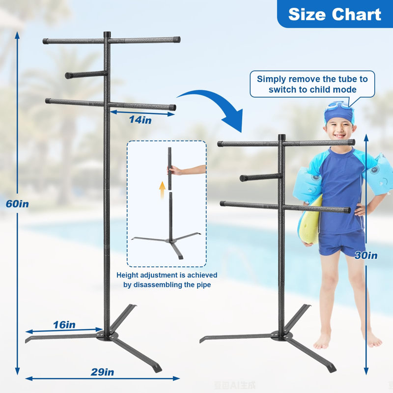 Porte-serviettes de piscine d'extérieur de 60 pouces de hauteur pour porte-serviettes de piscine