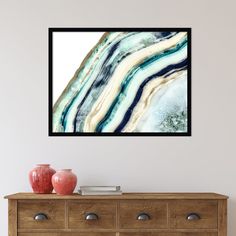 «Teal Agate» par Amy Lighthall - peinture encadrée, Cadre noir, H 31 po x l 41 po