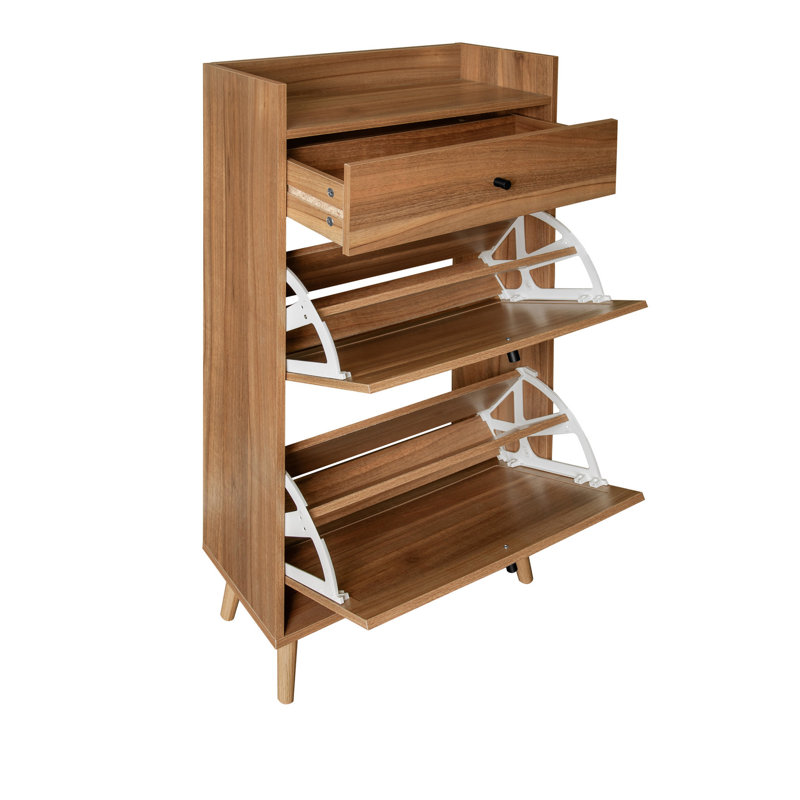 Armoire à chaussures avec 2 portes et 1 tiroir - double couche, capacité de 45 lb, pieds en bois de pin, tiroir à porte étagère chic d'apparence, charge, naturel, apparence, hauteur 42,28 po