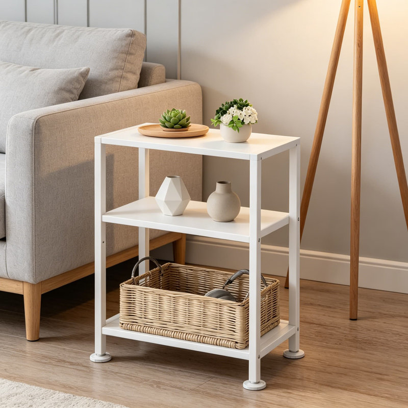 Ensemble de 2 tables d'appoint à 3 niveaux, table de bout mince pour les espaces étroits, petite table de chevet avec tablettes de rangement, table d'appoint moderne pour le salon, le bureau et la chambre à coucher