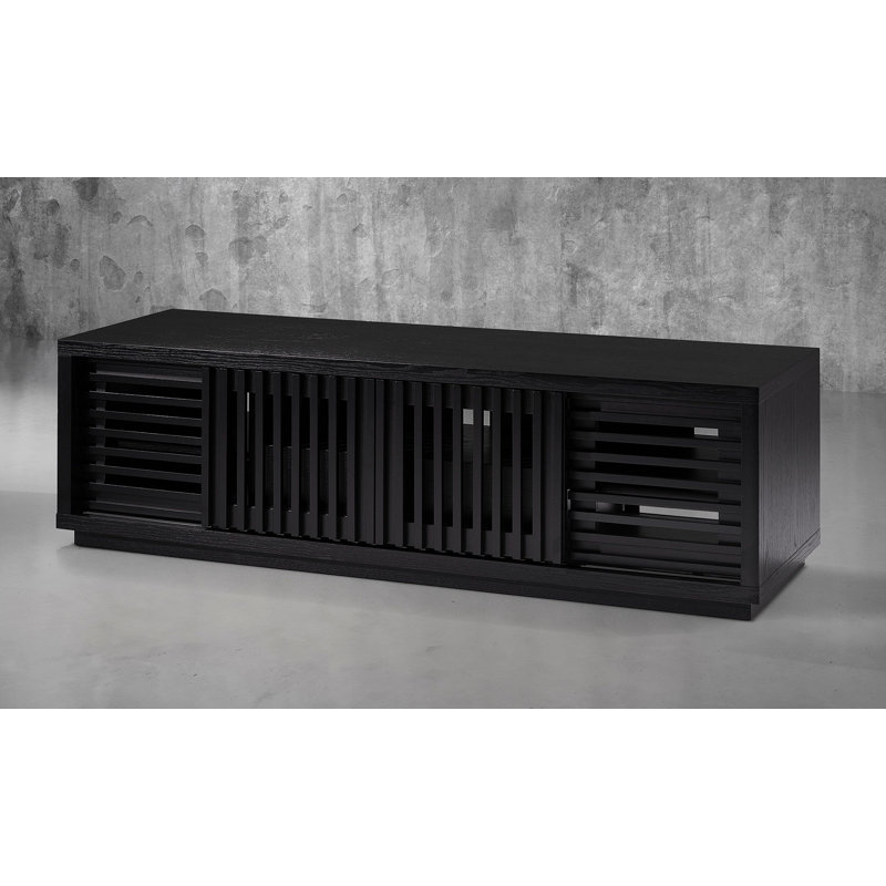 70" Contemporary Rustic TV Stand Media Console For Flat Screen And Audio Video Installations In American Red Oak With A Matte Ebony Finish