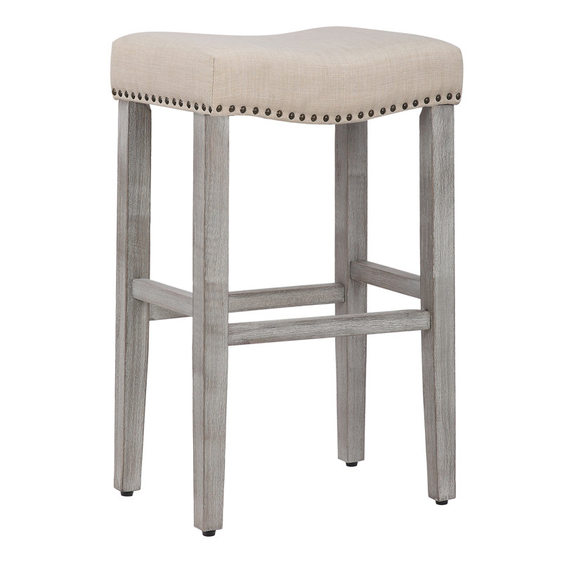 Jameson Upholstered Counter Stool with Solid Wood Frame, Bar Stool (29” Seat Height), Gray/Beige