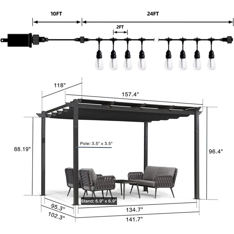 4m x 3m Aluminium Pergola