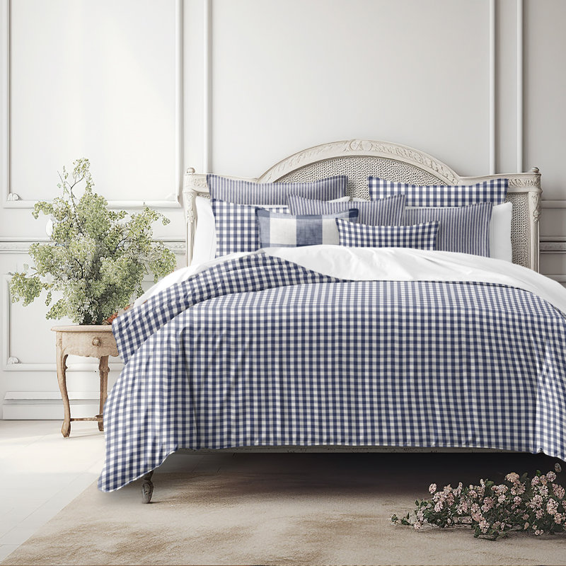 Ensemble d'édredon en coton indigo / ivoire 8 pièces, Édredon simple + 7 pièces supplémentaires