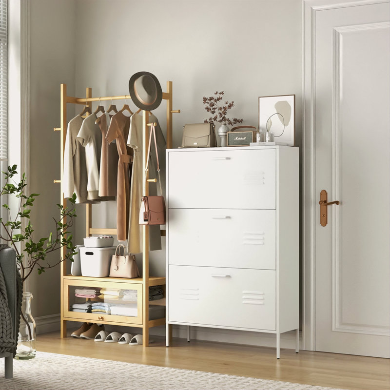 Armoire à chaussures avec 3 tiroirs rabattables, armoire à chaussures autoportante avec cadre en métal pour le vestibule, le couloir et le vestibule