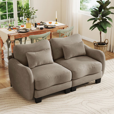 Canapé deux places incurvé en chenille de 180 cm (70,8 po) avec coussins profonds et 2 coussins lombaires, couleur taupe champignon