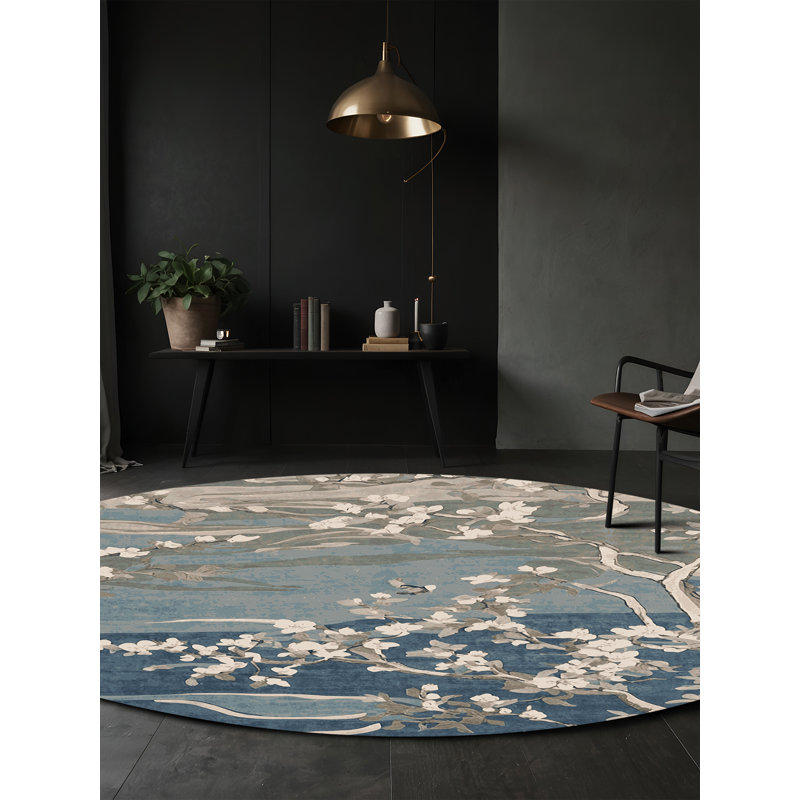 Machine Washable Gray Area Rug, Round 7'