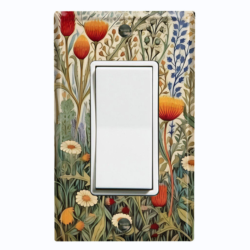 Couvercle de plaque d'interrupteur en métal; Fauteuil à bascule GFI 1 taille US standard - Prairie de fleurs sauvages rustique