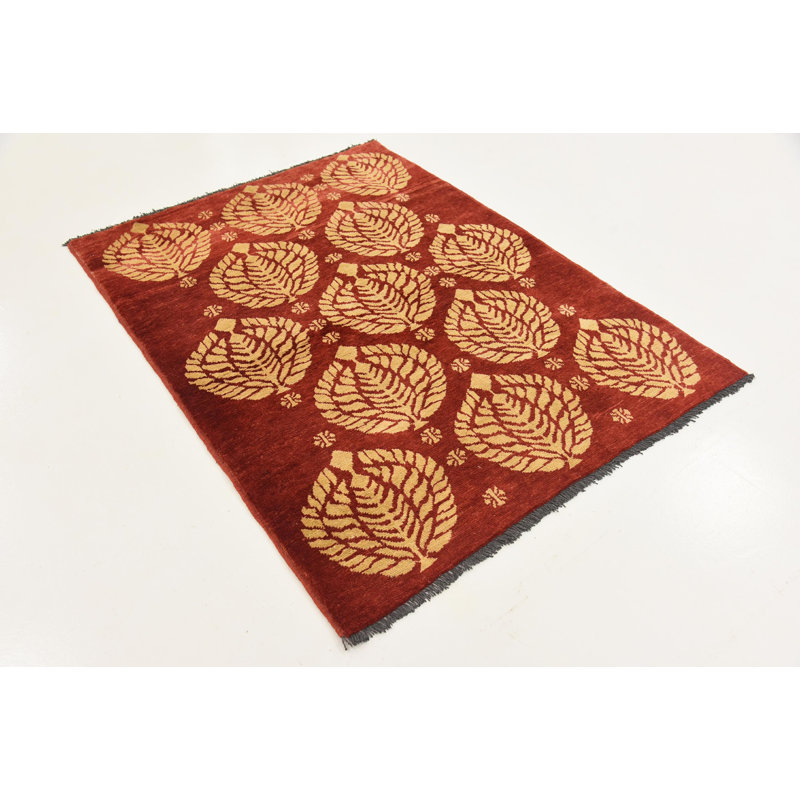 Tapis de zone en laine rouge/jaune 3 pi 6 po x 4 pi 9 po one-of-kind-noué la main Nash