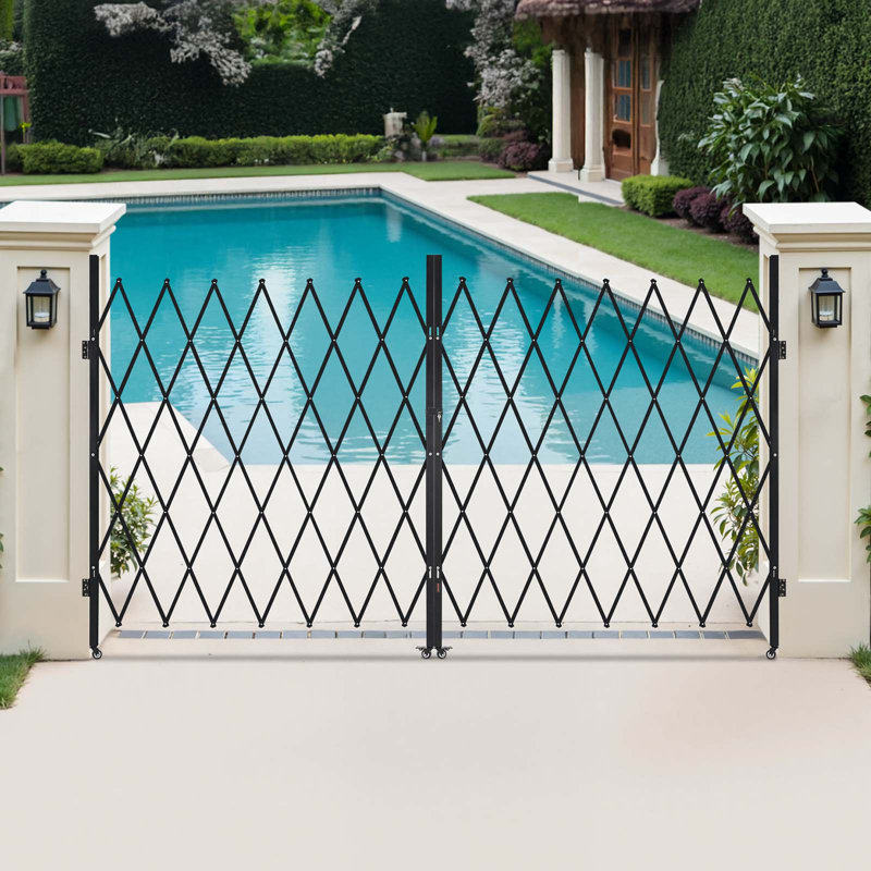 Double Folding Security Gate Lockable Scissor Gate, 7 ft. H x 11 ft. W