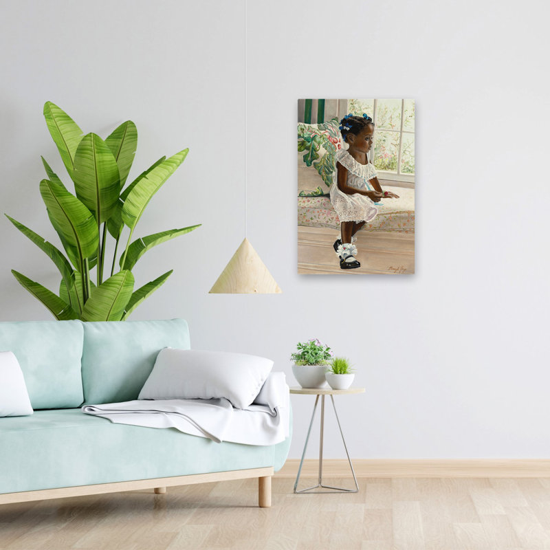 «Waiting For Daddy - Children», art figuratif afro-américain, H 24 po x l 16 po