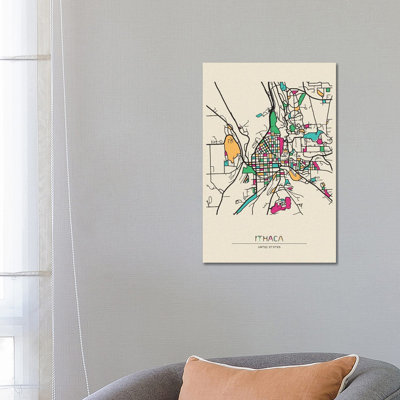 Ithaca, New York Map by Ayse Deniz Akerman - Wrapped Canvas Gallery-Wrapped Canvas Giclée