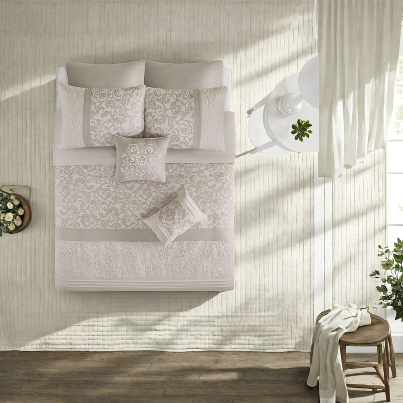 Ensemble de literie élégant 8 pièces, polyester, style transitionnel pour la chambre à coucher