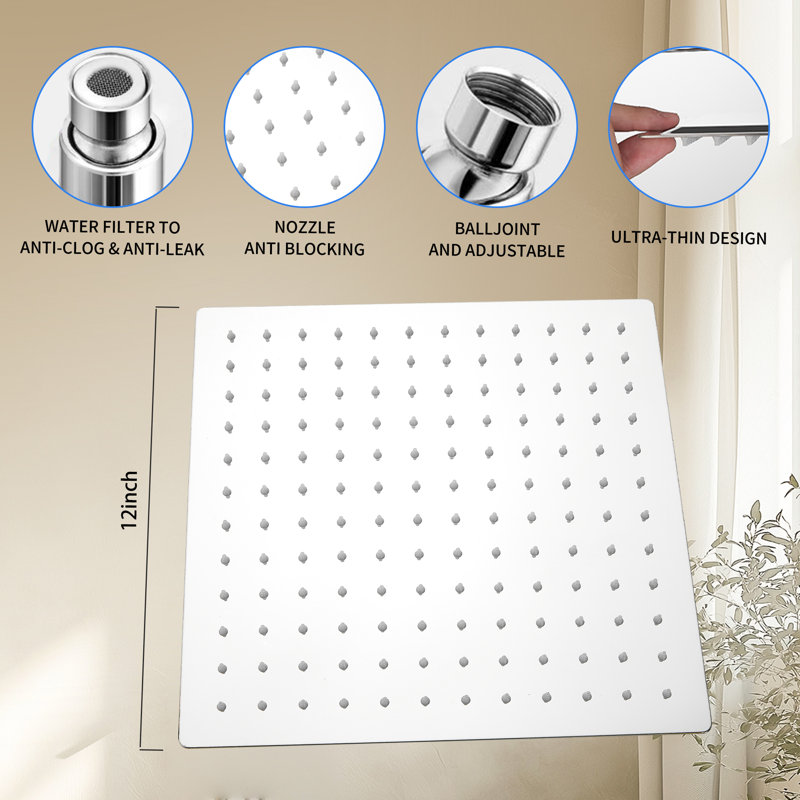 Ceiling Shower Faucet Shower System With 12 Inches Rain Shower Head And Handheld Spray, Polished Chrome
