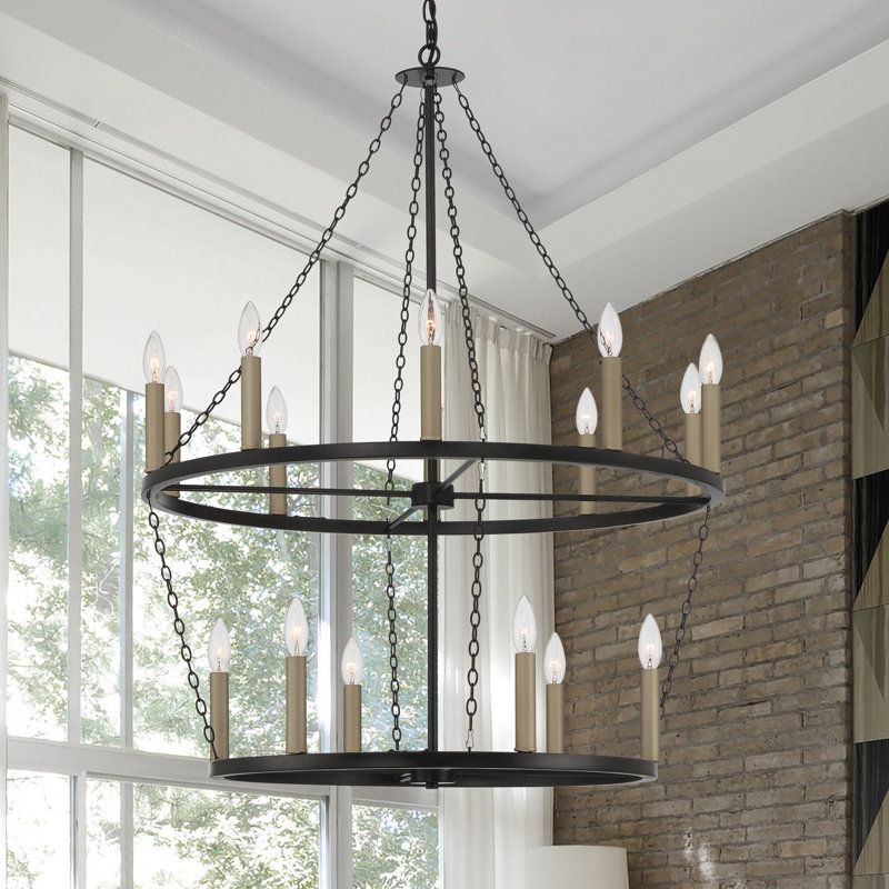 Mardel 16 - Light Candle Style Wagon Wheel Chandelier