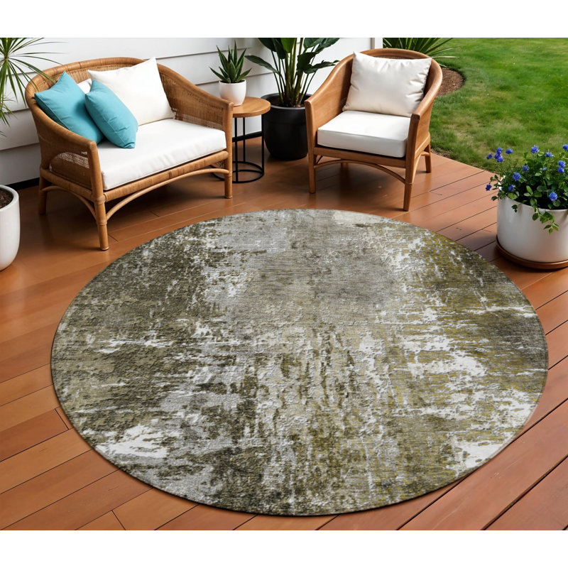 Tapis d'intérieur rond lavable abstrait taupe brun 8 pi