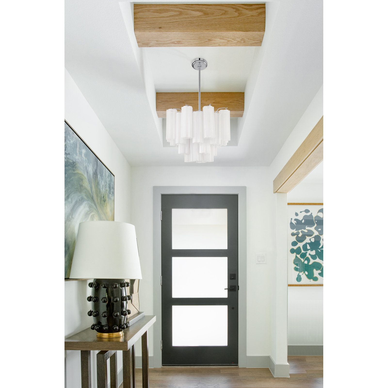 Arras Dimmable Tiered Chandelier, 13.75" H x 17.75" W x 17.75" D, Milk White, Polished Chrome