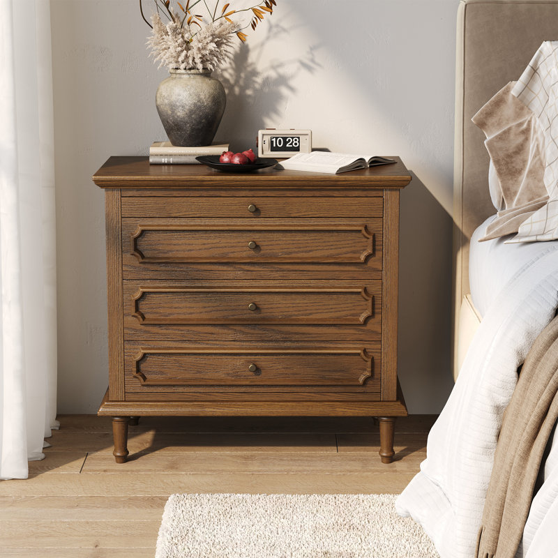 Traditional 3-Drawer Nightstand with Charging Station and Pull-Out Shelf（set of 2）, Brown