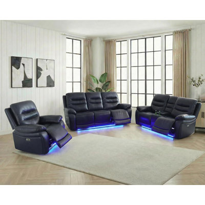 Ensemble de canapé inclinable électrique en cuir 3 pièces avec lumière DEL, port USB et console de rangement