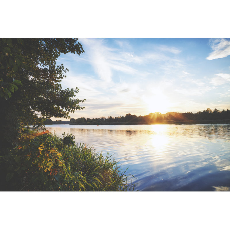 Sunset At The Lake With Reflection In The Water by Rike_ - Wrapped Canvas Print, 30cm H x 46cm W