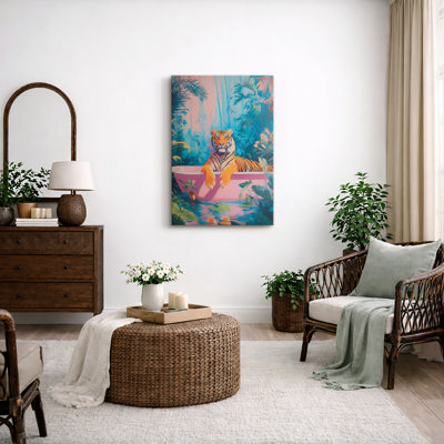 Tropical Tiger Bath Artwork, Bathroom Pictures, Framed Canvas Giclee Print Wall Art