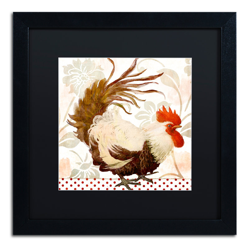 Jadaya 'Rooster Damask II' Framed Graphic Art, 16" H x 16" W x 0.5" D, Black