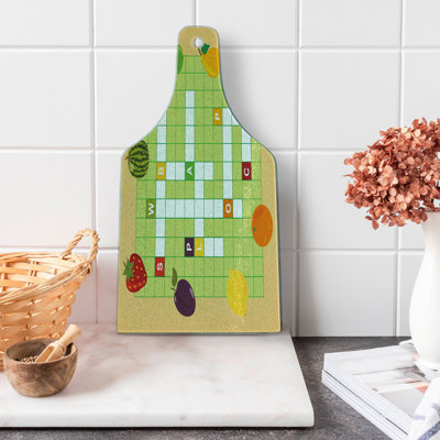 Ambesonne Word Search Tempered Glass Cutting Board Summer Fruit Theme Game Multicolor