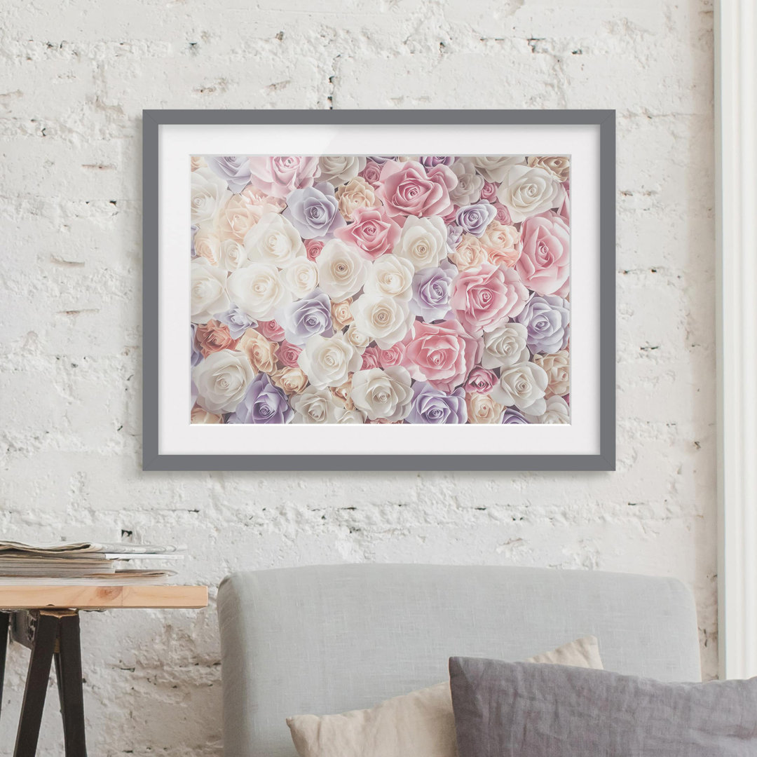 Gerahmtes Papierbild Pastell Paper Art Rosen