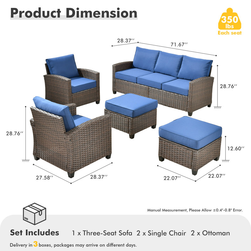 7 - Person Outdoor Seating Group With Cushions, No, Navy