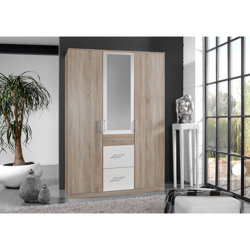 Uthyr 4 Door Manufactured Wood Wardrobe, Rough-sawn oak, Alpine white