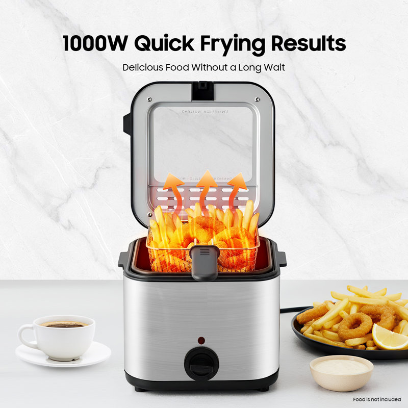2.64Qt Stainless Steel Deep Fryer, 1000W Electric Fryer with Cool-Touch Exterior & Removable Basket