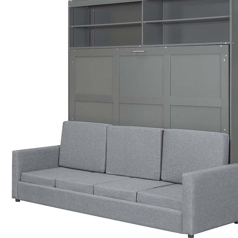 Grand lit escamotable mural avec canapé, gris, Gris