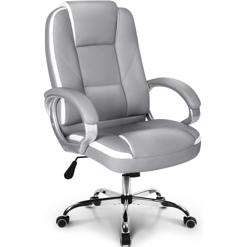 Gray High Back Ergonomic Leather Executive Office Chair